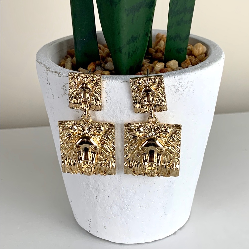Gold Lion Chandelier Earrings